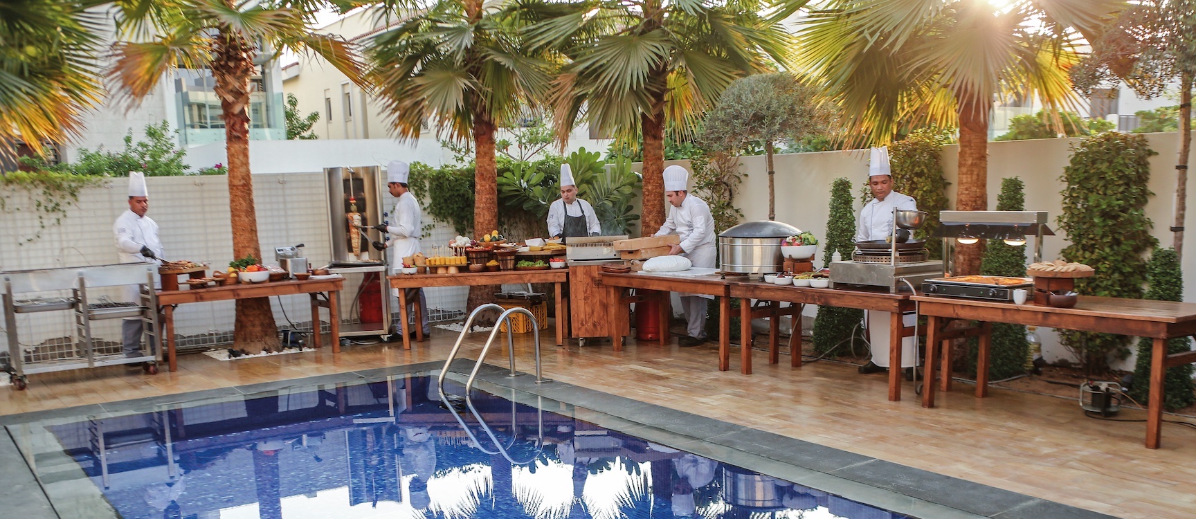 Image showing catering stations on a pool setup